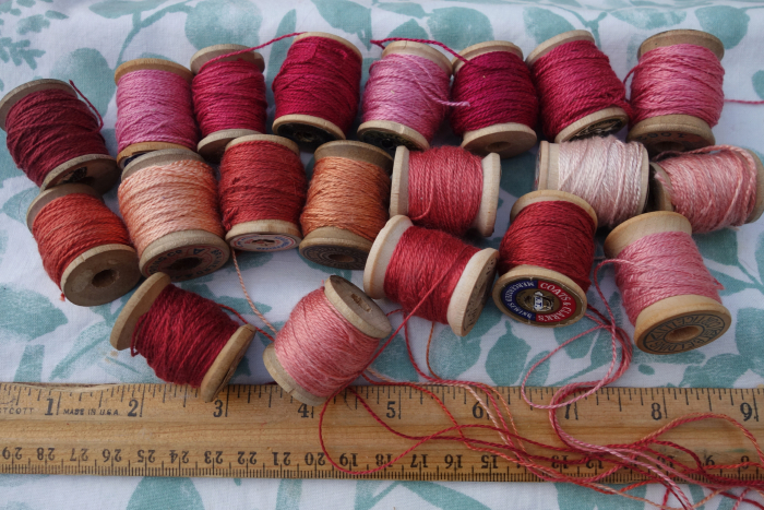 silk embroidery threads dyed with madder roots and cochineal