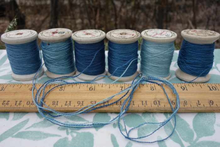 Indigo dyed silk embroidery thread