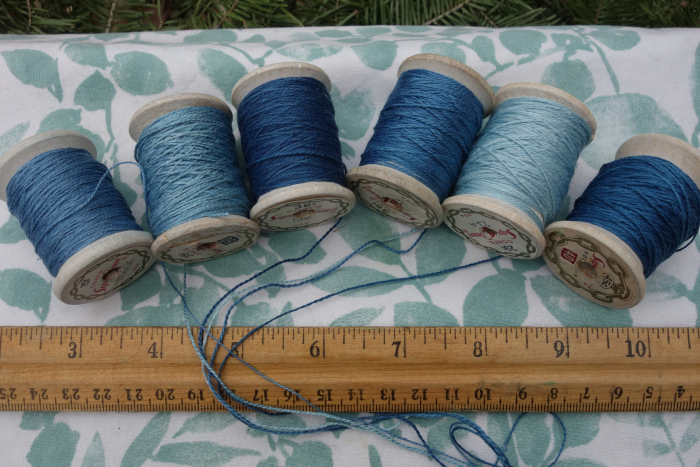 Indigo dyed silk embroidery thread
