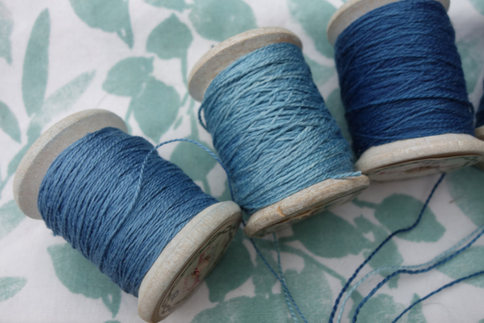 Indigo dyed silk embroidery thread