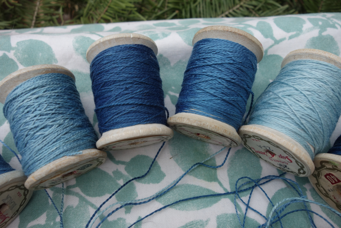 Indigo dyed silk embroidery thread