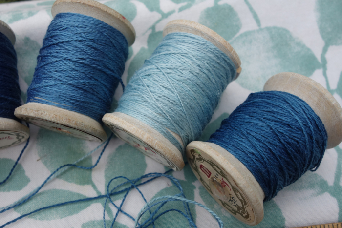 Indigo dyed silk embroidery thread