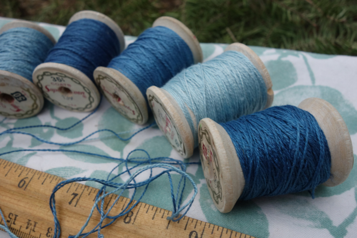Indigo dyed silk embroidery thread