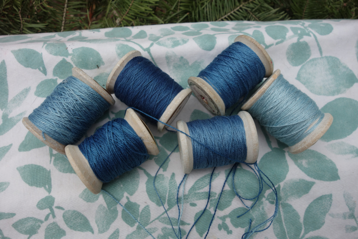 Indigo dyed silk embroidery thread
