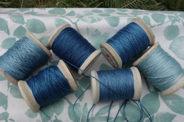 Indigo dyed silk embroidery thread
