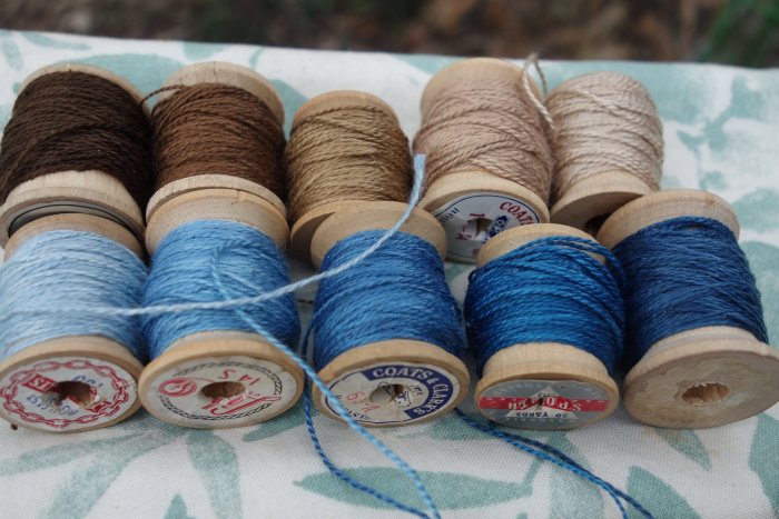 Silk Embroidery Thread Natural Dye on 10 Vintage Wooden Spools