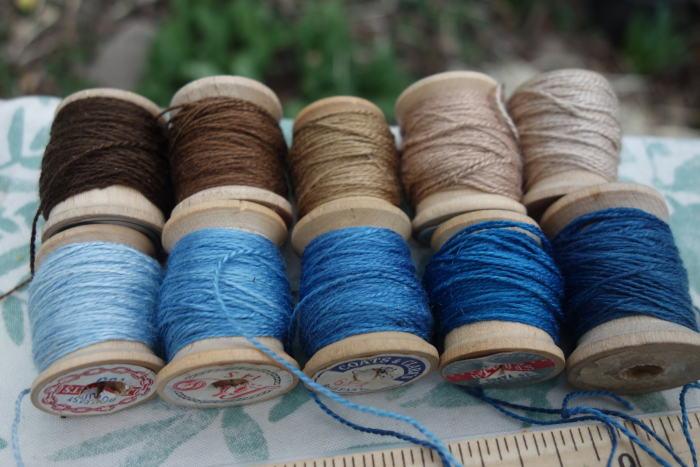 walnut and indigo dyed embroidery silk