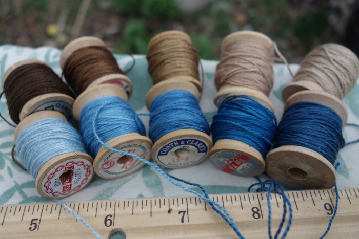 walnut and indigo dyed embroidery silk
