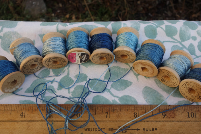 indigo dyed silk embroidery threads