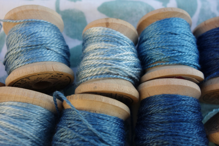 indigo dyed silk embroidery threads