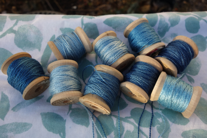indigo dyed silk embroidery threads