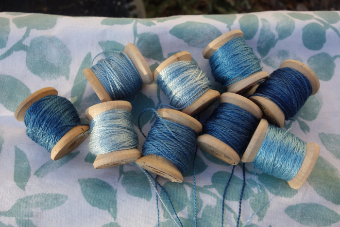 indigo dyed silk embroidery threads
