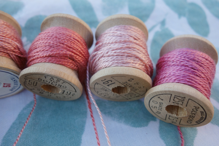 silk embroidery thread dyed with madder roots and cochinea