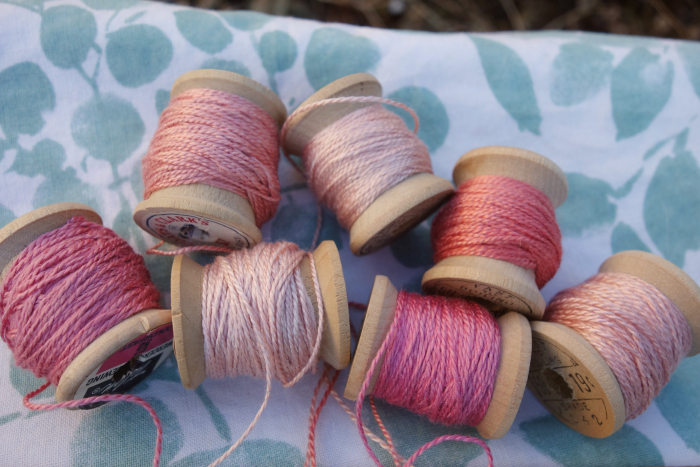 silk embroidery thread dyed with madder roots and cochinea