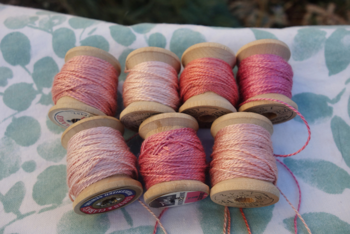 silk embroidery thread dyed with madder roots and cochinea