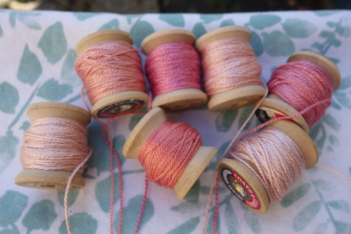 silk embroidery thread dyed with madder roots and cochinea