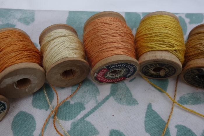 plant dyed yellow and orange silk embroidery thread