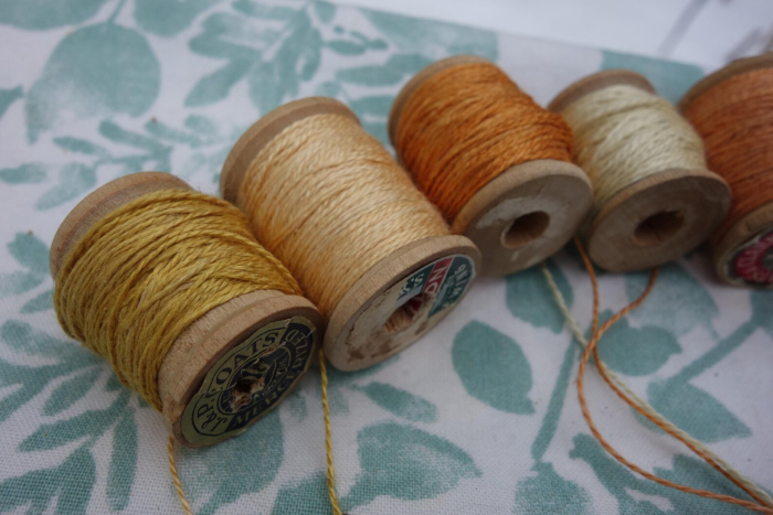 plant dyed yellow and orange silk embroidery thread