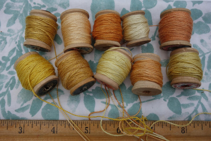 plant dyed yellow and orange silk embroidery thread