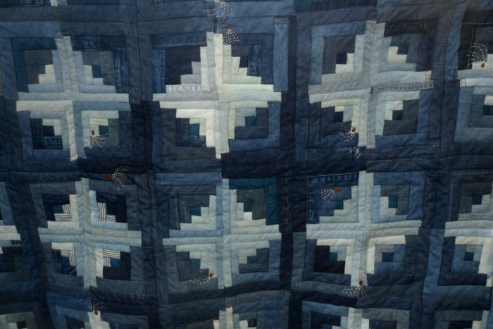 Blue jean log cabin quilt