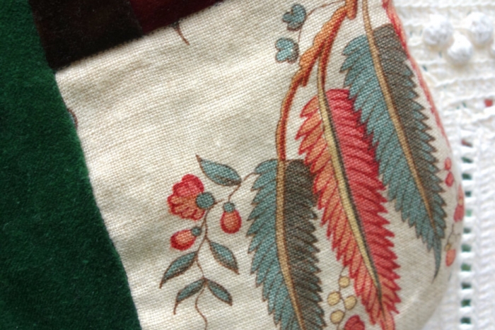 linen and velvet Christmas stocking