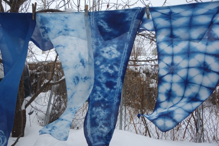 indigo dyed silk scarves