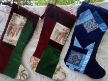 linen and velvet Christmas stocking