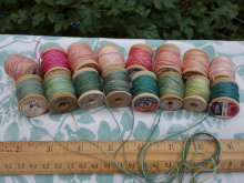 madder pinks and indigo greens on silk embroidery thread