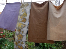 plant dyed and eco printed raw silk